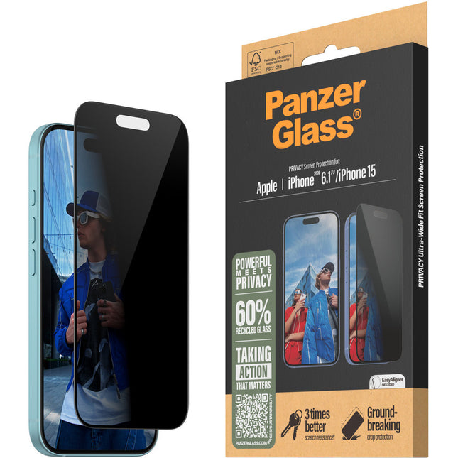 Panzerglass Apple iPhone 16/15 - Ultra-Wide Fit Privacy Glass