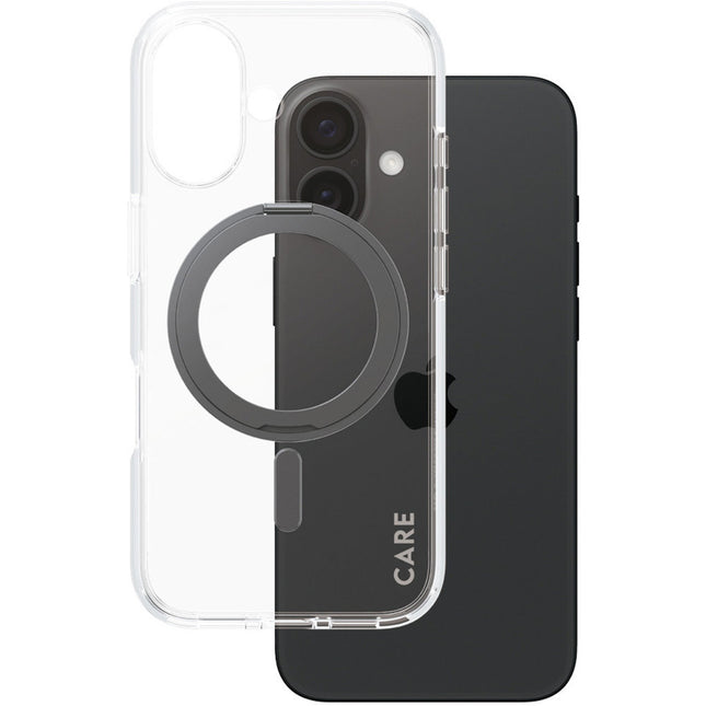 CARE by PanzerGlass Transparant case met zwarte Kickstand & MagSafe iPhone 16