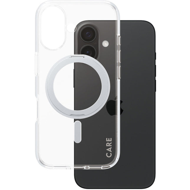 CARE by PanzerGlass Transparant case met zilveren Kickstand & MagSafe iPhone 16