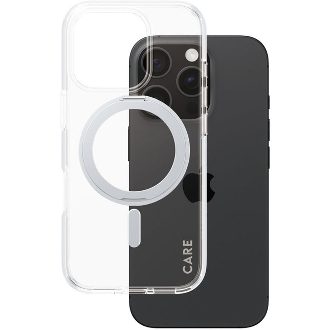 CARE by PanzerGlass Transparant case met zilveren Kickstand & MagSafe iPhone 16 Pro
