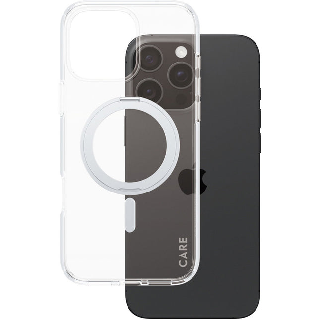 CARE by PanzerGlass Transparant case met zilveren Kickstand & MagSafe iPhone 16 Pro Max
