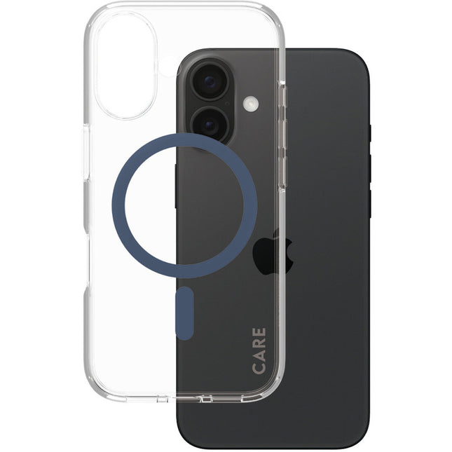 CARE by PanzerGlass Flagship Case Transparent Urban Combat met blauw frame & MagSafe iPhone 16
