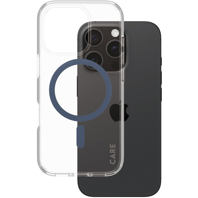 CARE by PanzerGlass Flagship Case Transparent Urban Combat met blauw frame & MagSafe iPhone 16 Pro
