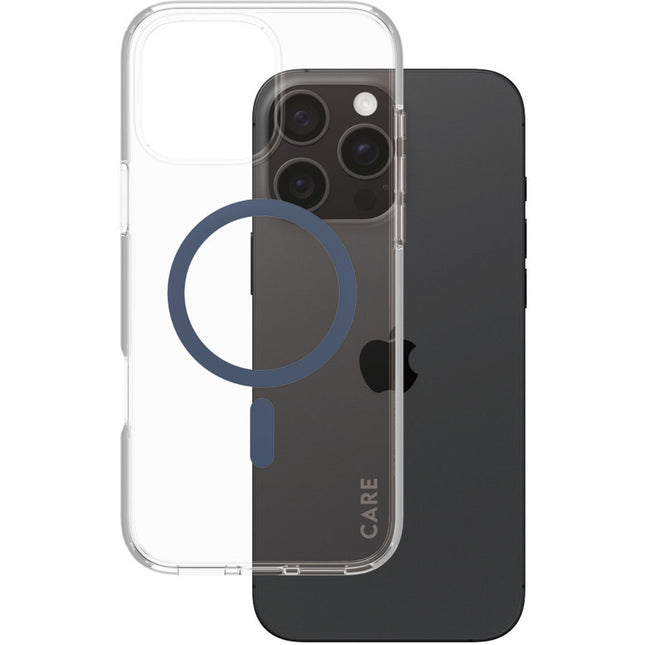 CARE by PanzerGlass Flagship Case Transparent Urban Combat met blauw frame & MagSafe iPhone 16 Pro Max
