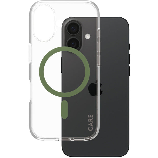 CARE by PanzerGlass Flagship Case Transparent Urban Combat met groen frame & MagSafe iPhone 16
