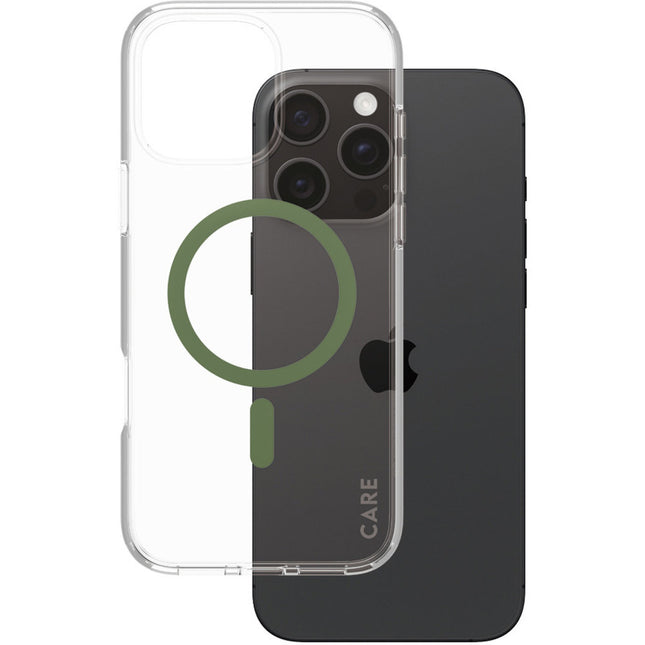 CARE by PanzerGlass Flagship Case Transparent Urban Combat met groen frame & MagSafe iPhone 16 Pro Max
