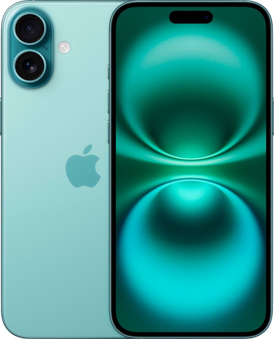 Apple iPhone 16 Plus blauwgroen voor- en achterkant