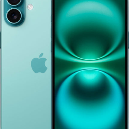 Apple iPhone 16 Plus blauwgroen voor- en achterkant