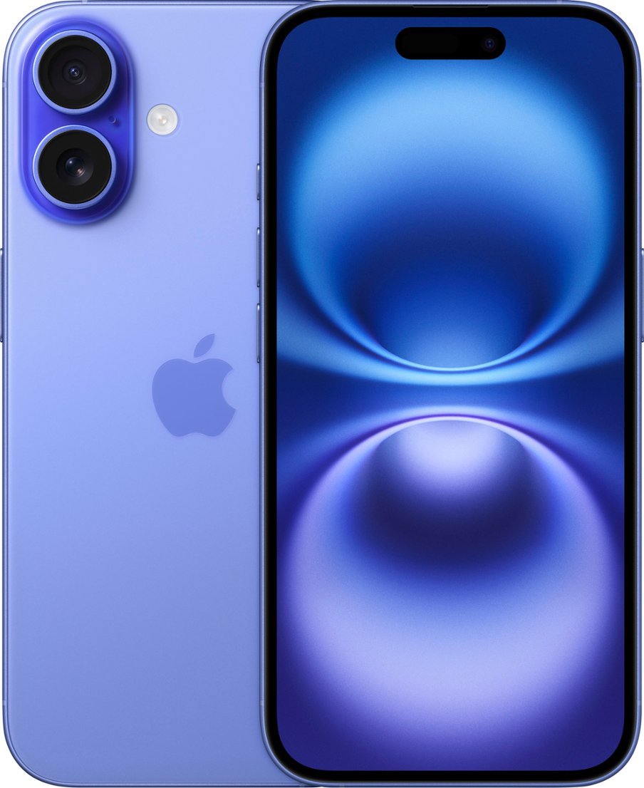 Apple iPhone 16 Ultramarine voor- en achterkant